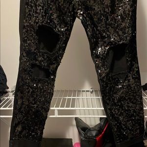 Sequin black cut up pants